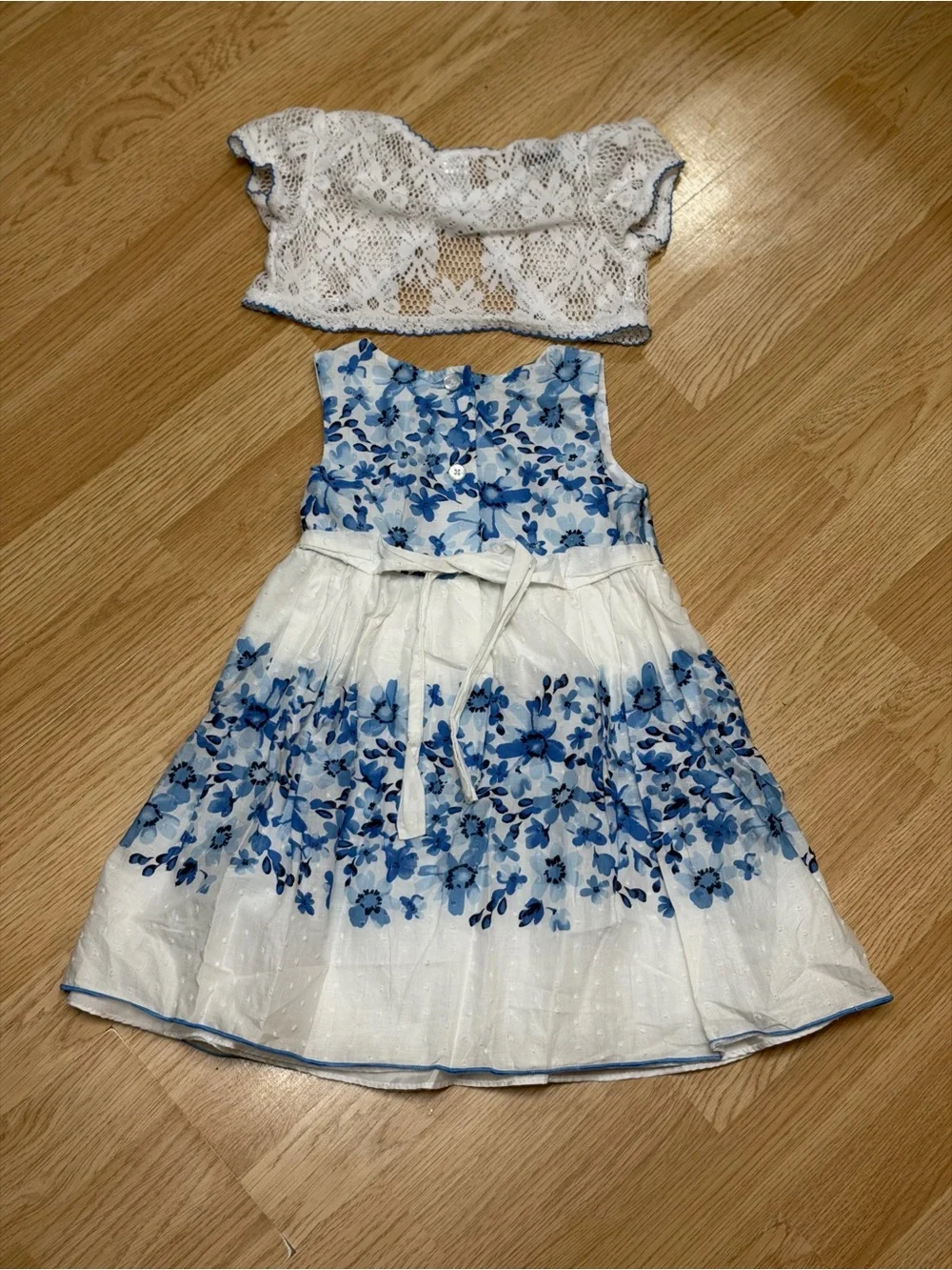 George Girls 4T Blue White Floral Dress Lace Bolero Overlay Spring Party